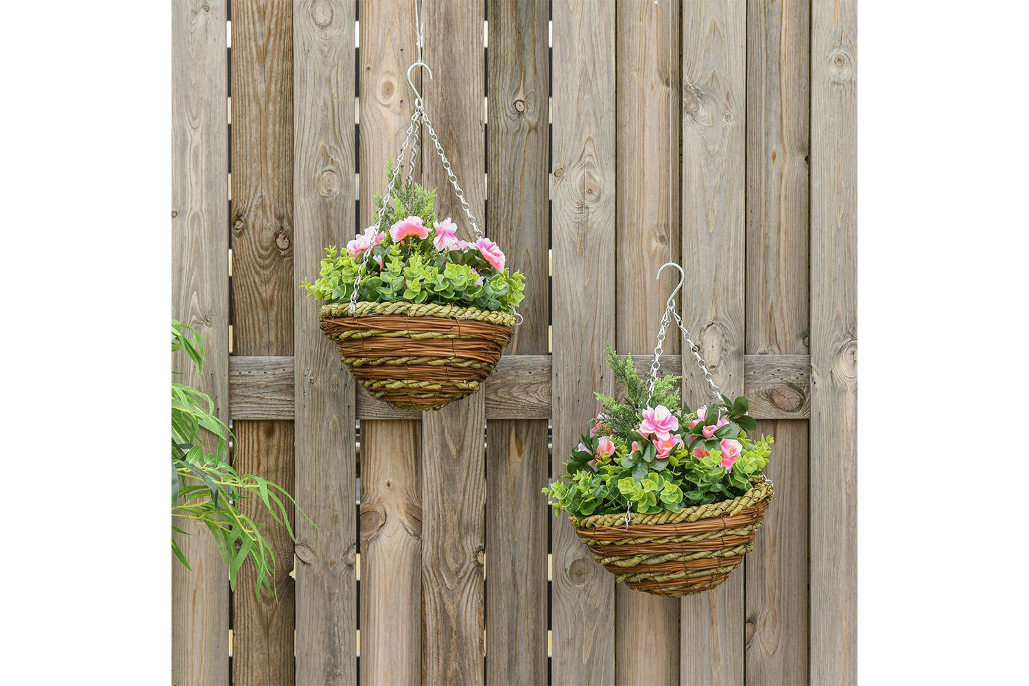 Artificial Small Hanging Plants with Basket | Pink/Green | Set of 2-2