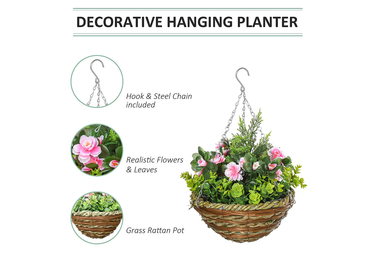 Artificial Small Hanging Plants with Basket | Pink/Green | Set of 2-3