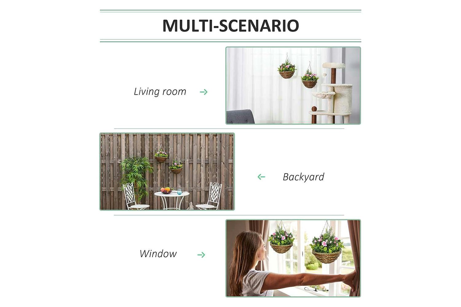 Artificial Small Hanging Plants with Basket | Pink/Green | Set of 2-4