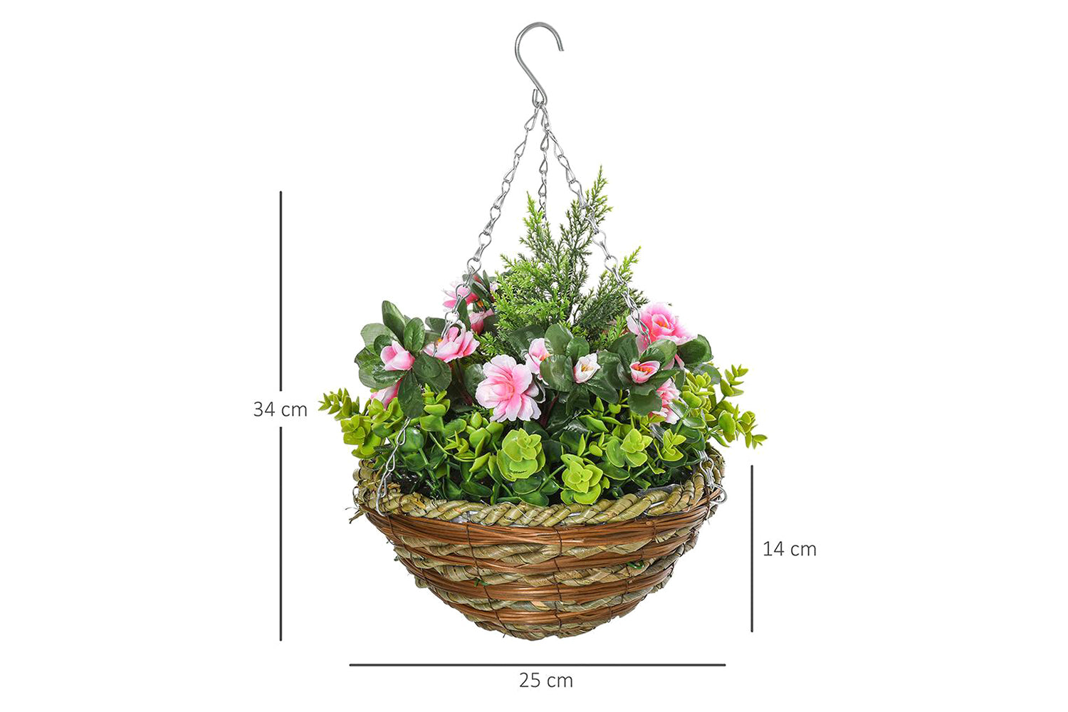 Artificial Small Hanging Plants with Basket | Pink/Green | Set of 2-5