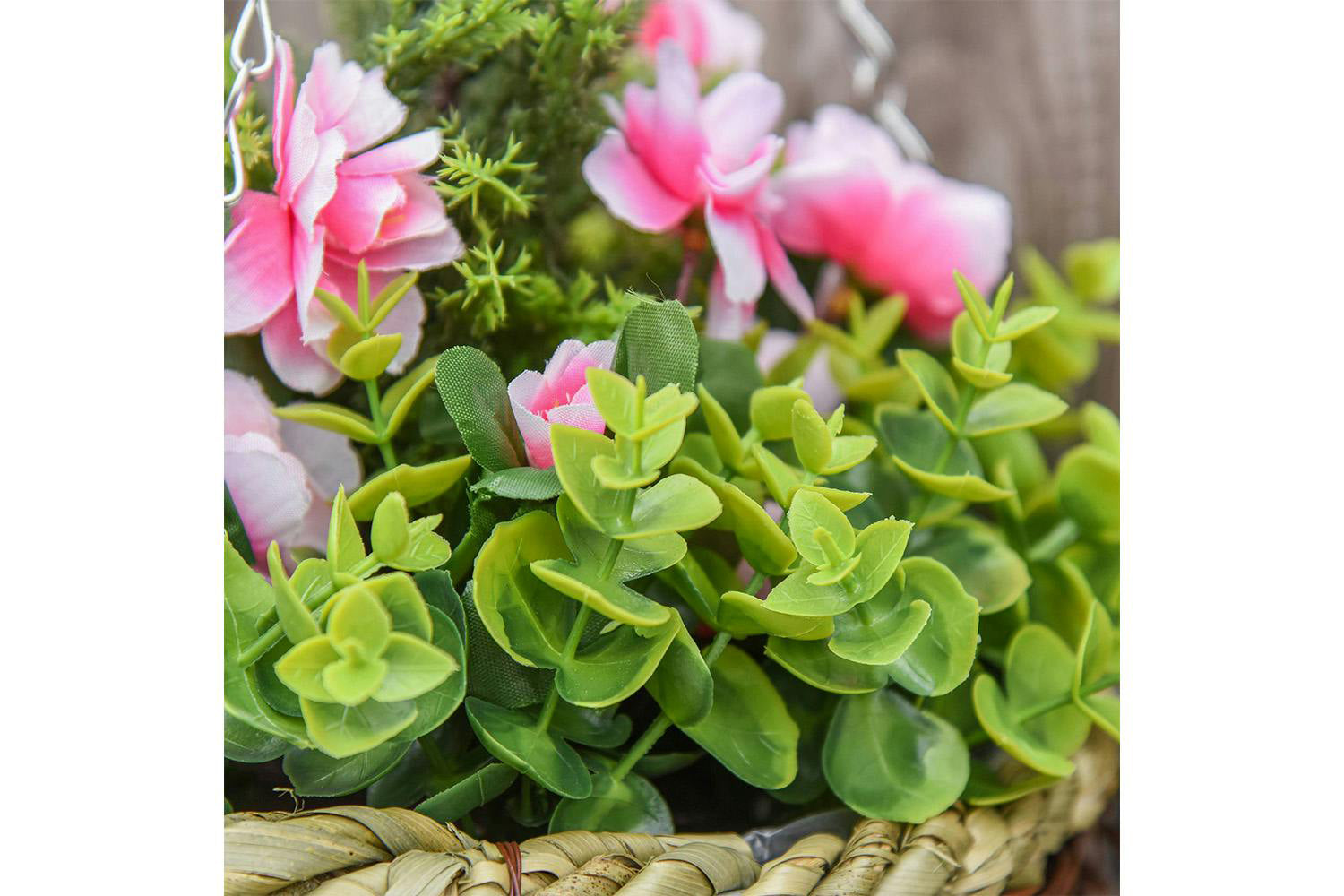 Artificial Small Hanging Plants with Basket | Pink/Green | Set of 2-7