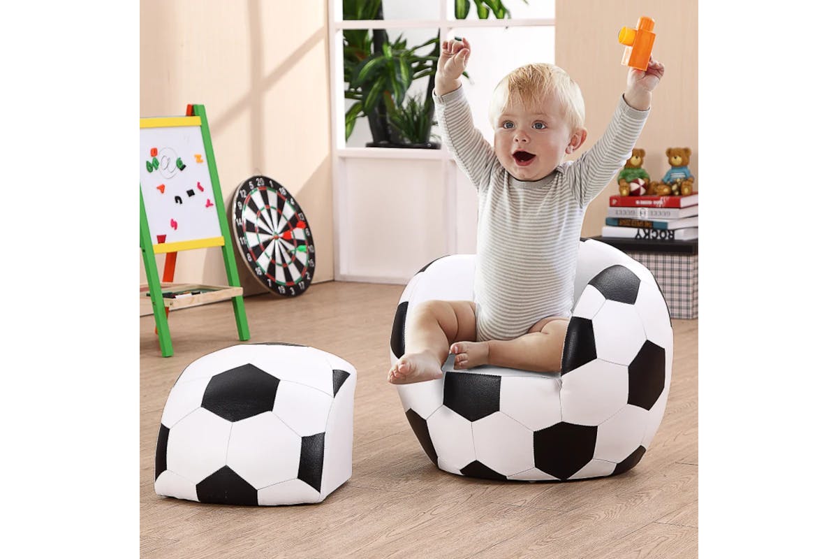 Homcom Children's Football Armchair with Footstool-2