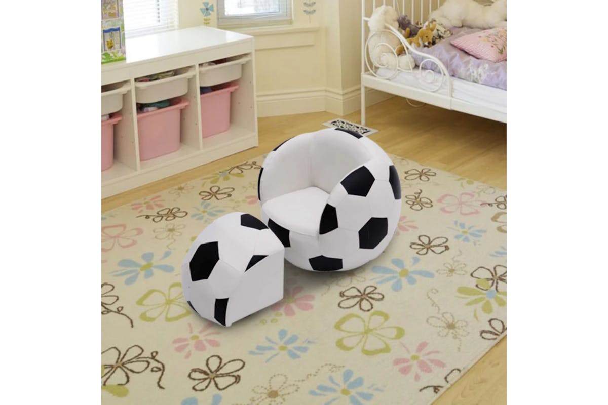 Homcom Children's Football Armchair with Footstool-4
