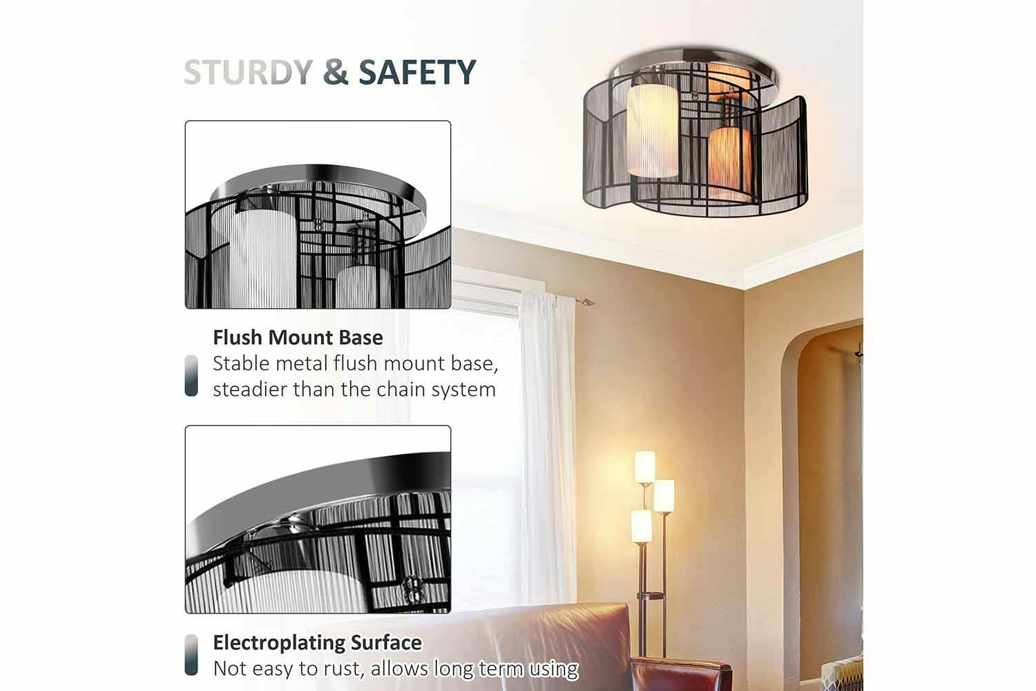 Homcom | Modern Ceiling Light | Black-3
