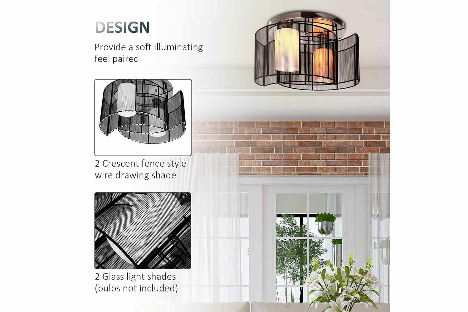 Homcom | Modern Ceiling Light | Black-4