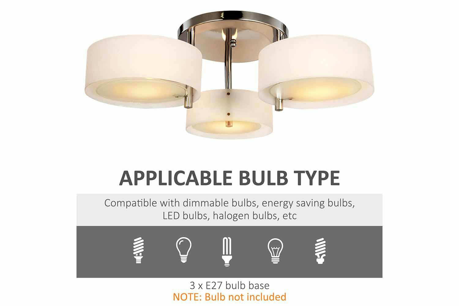 Homcom | Modern Ceiling Light | Silver/White-4