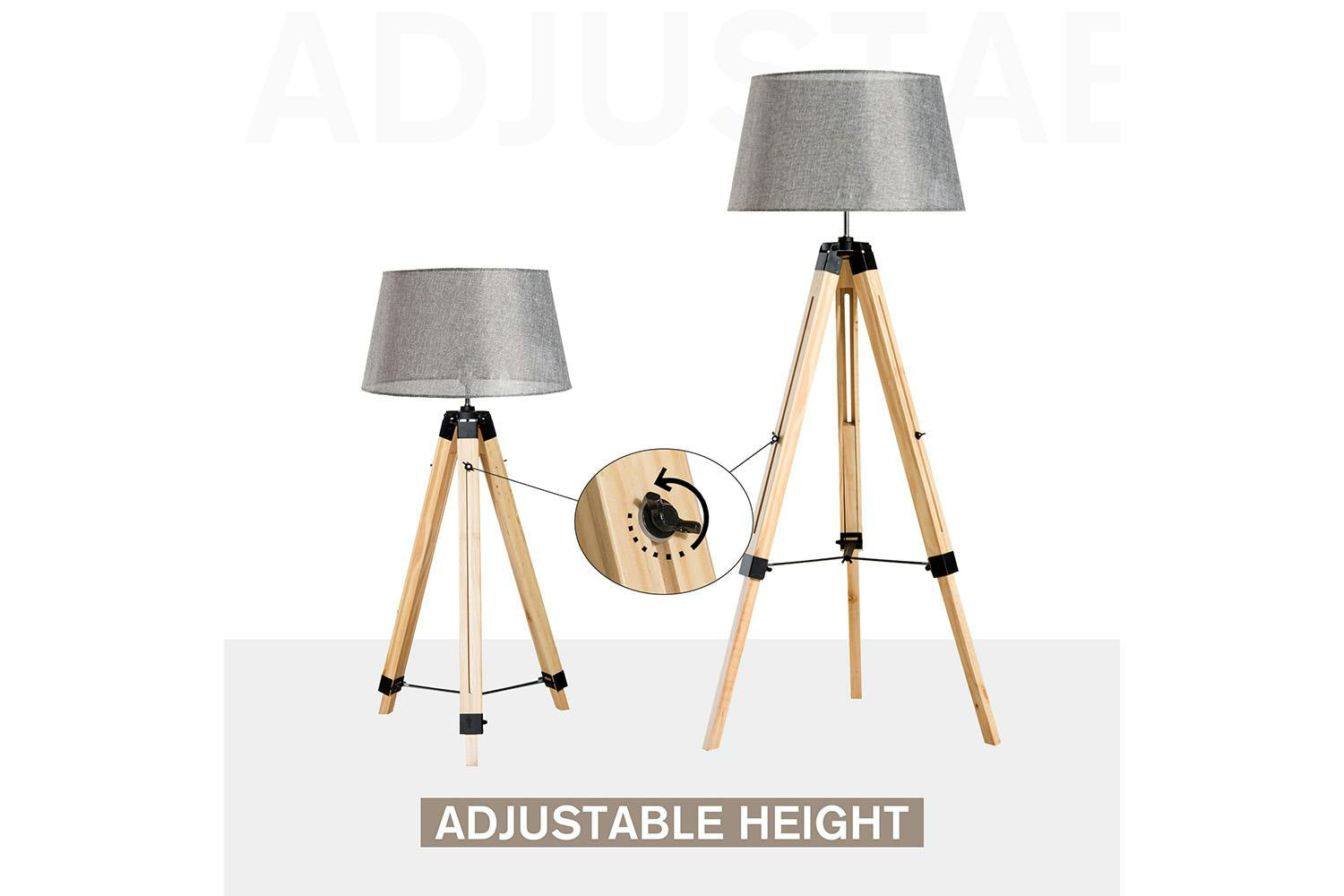Homcom | Tripod Floor Lamp | Natural/Grey-3