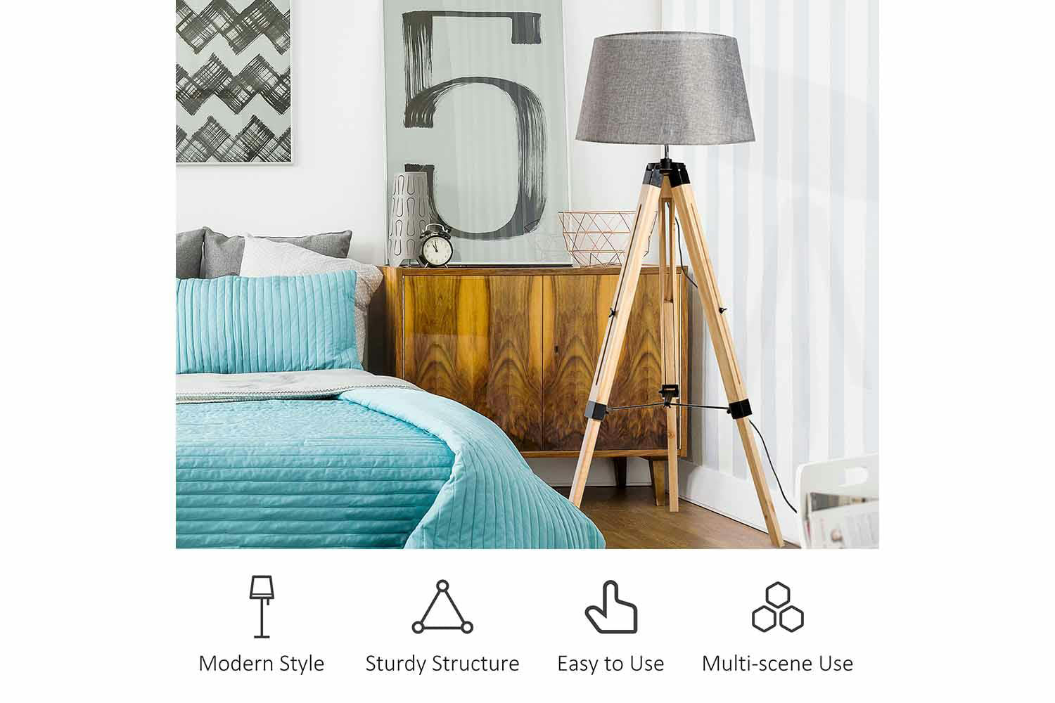 Homcom | Tripod Floor Lamp | Natural/Grey-4