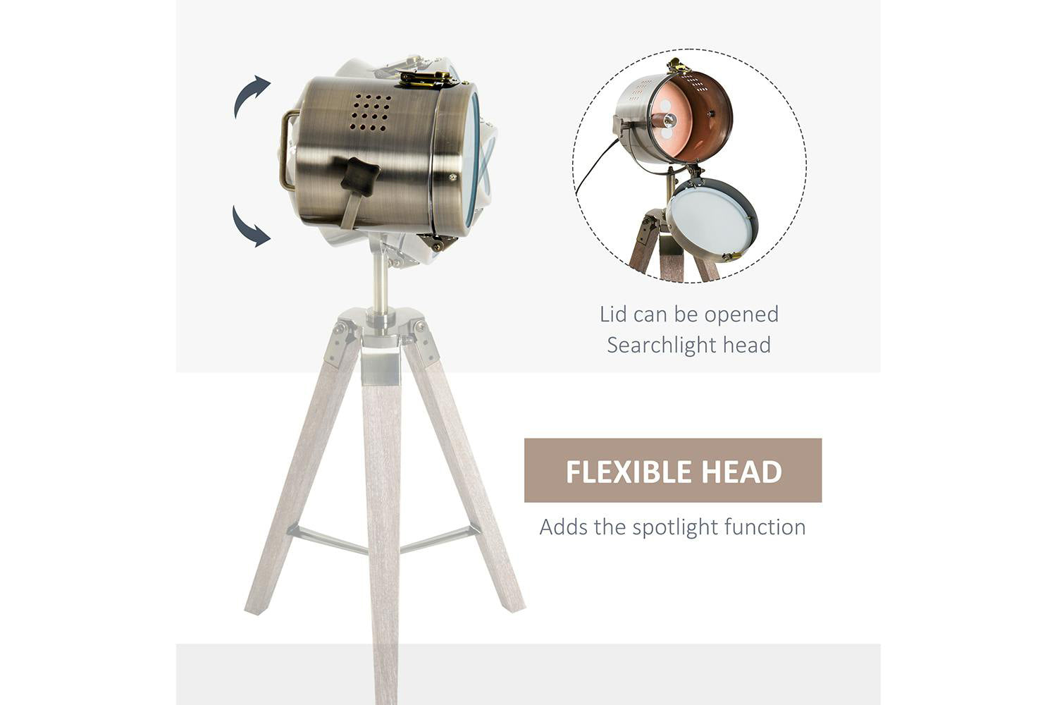 Homcom | Industrial Vintage Tripod Floor Lamp | Grey/Bronze-4
