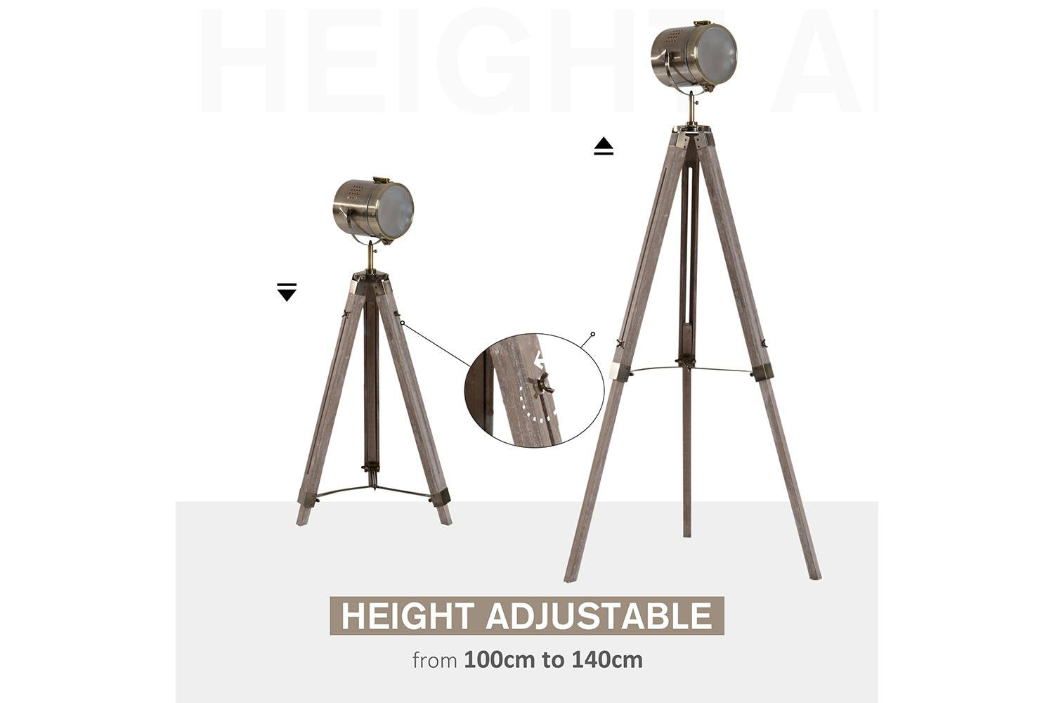 Homcom | Spotlight Tripod Floor Lamp | Grey/Bronze-3