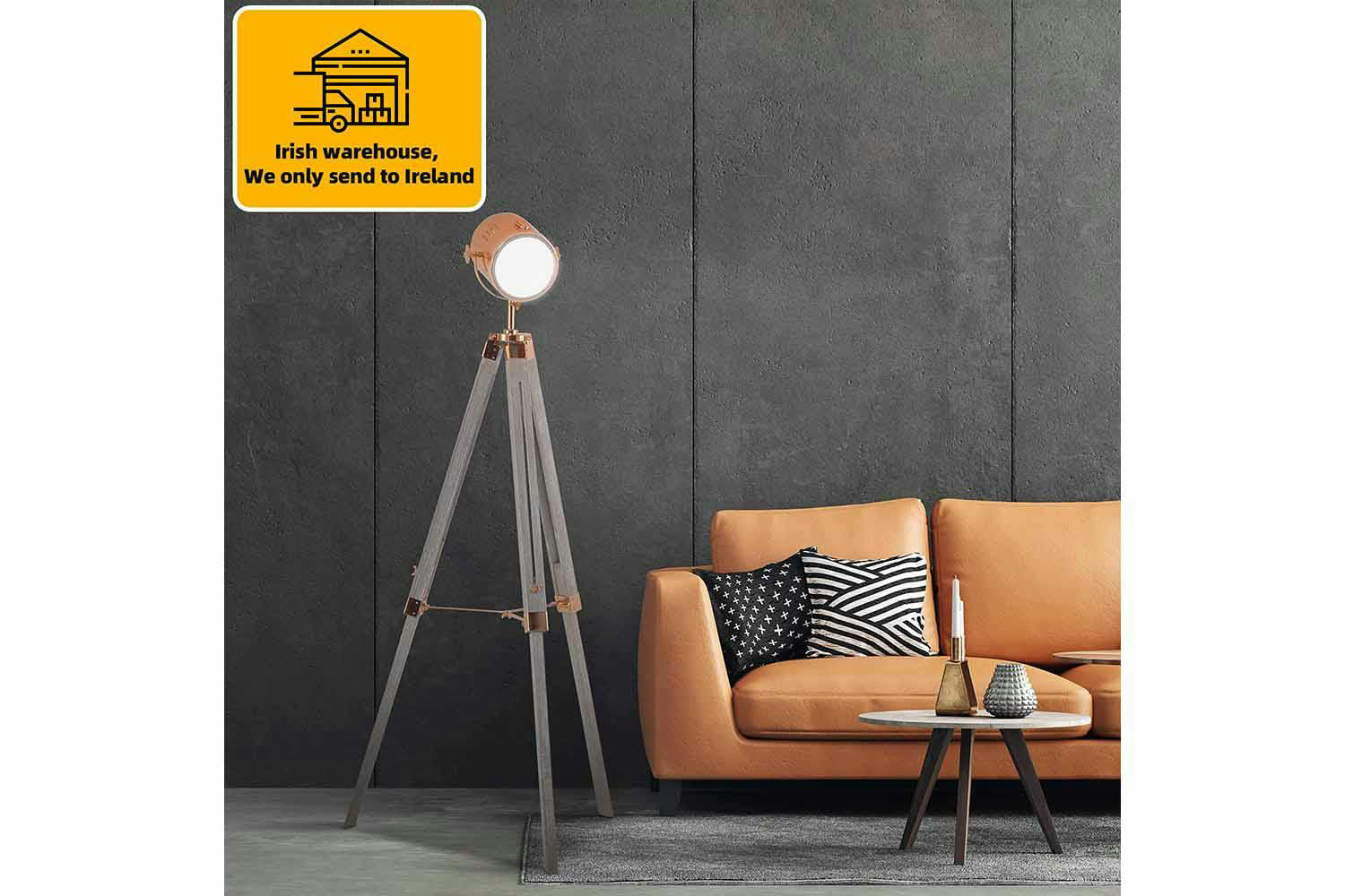 Homcom | Tripod Floor Lamp | Grey/Rose Gold-2