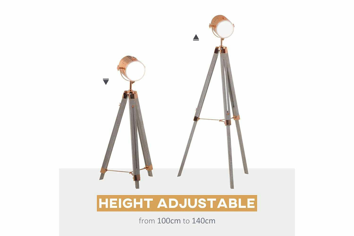 Homcom | Tripod Floor Lamp | Grey/Rose Gold-3