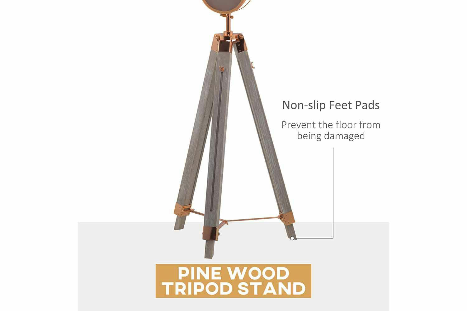 Homcom | Tripod Floor Lamp | Grey/Rose Gold-4