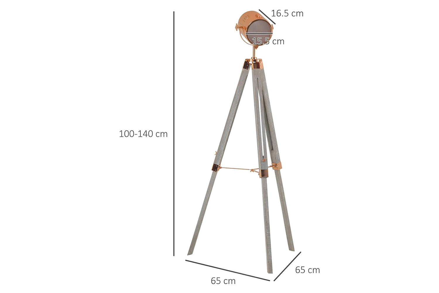 Homcom | Tripod Floor Lamp | Grey/Rose Gold-6