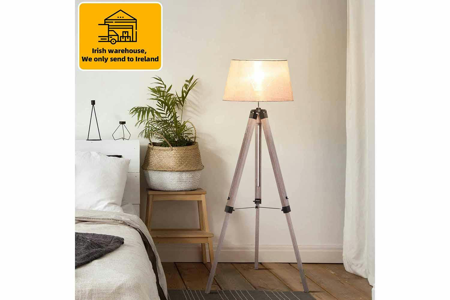 Homcom | Mid Century Tripod Floor Lamp | Grey/Natural-2
