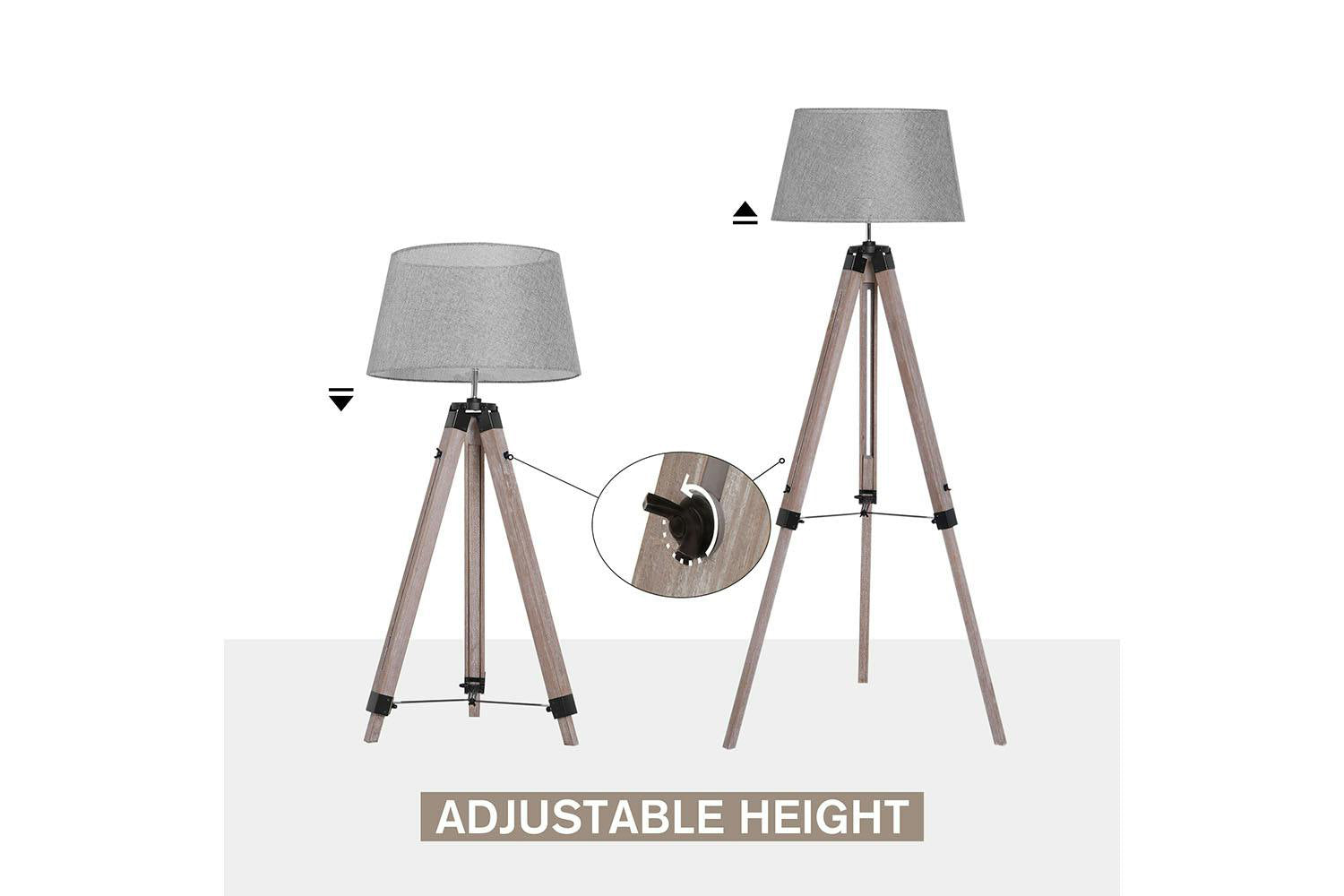 Homcom | Mid Century Tripod Floor Lamp | Grey/Natural-3