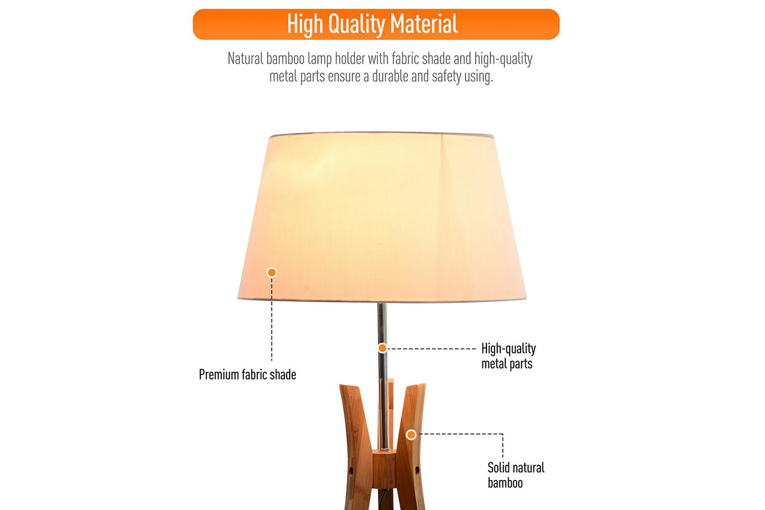 Homcom | Tripod Floor Lamp | Brown/White-4