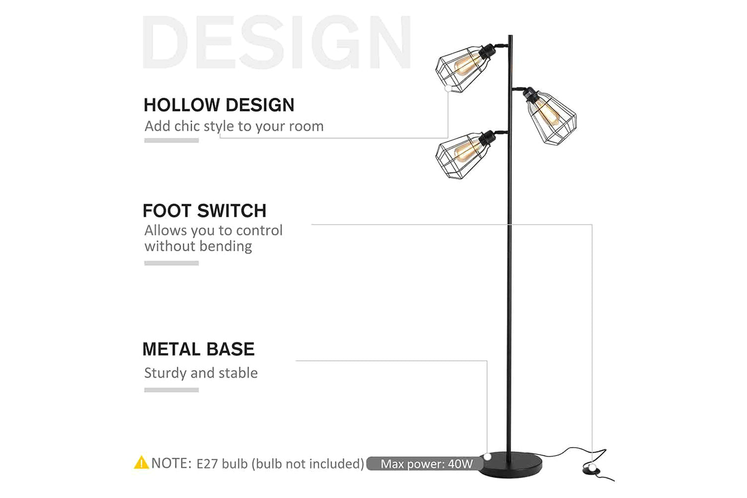 Homcom | Birdcage Floor Lamp | Black-3