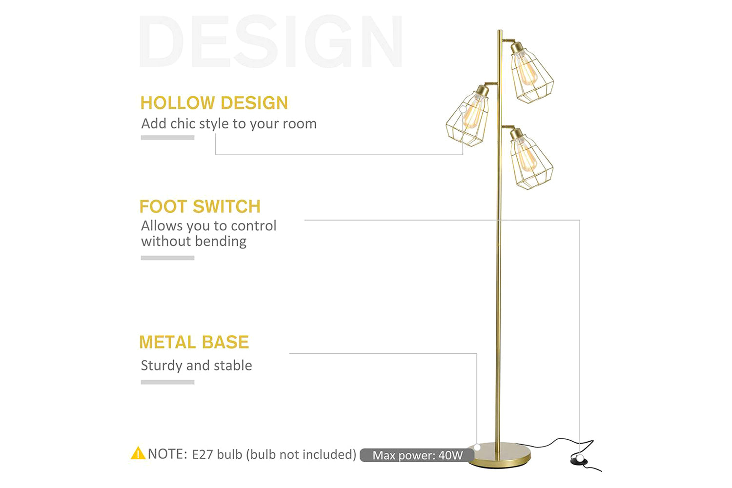 Homcom | Birdcage Floor Lamp | Gold-4