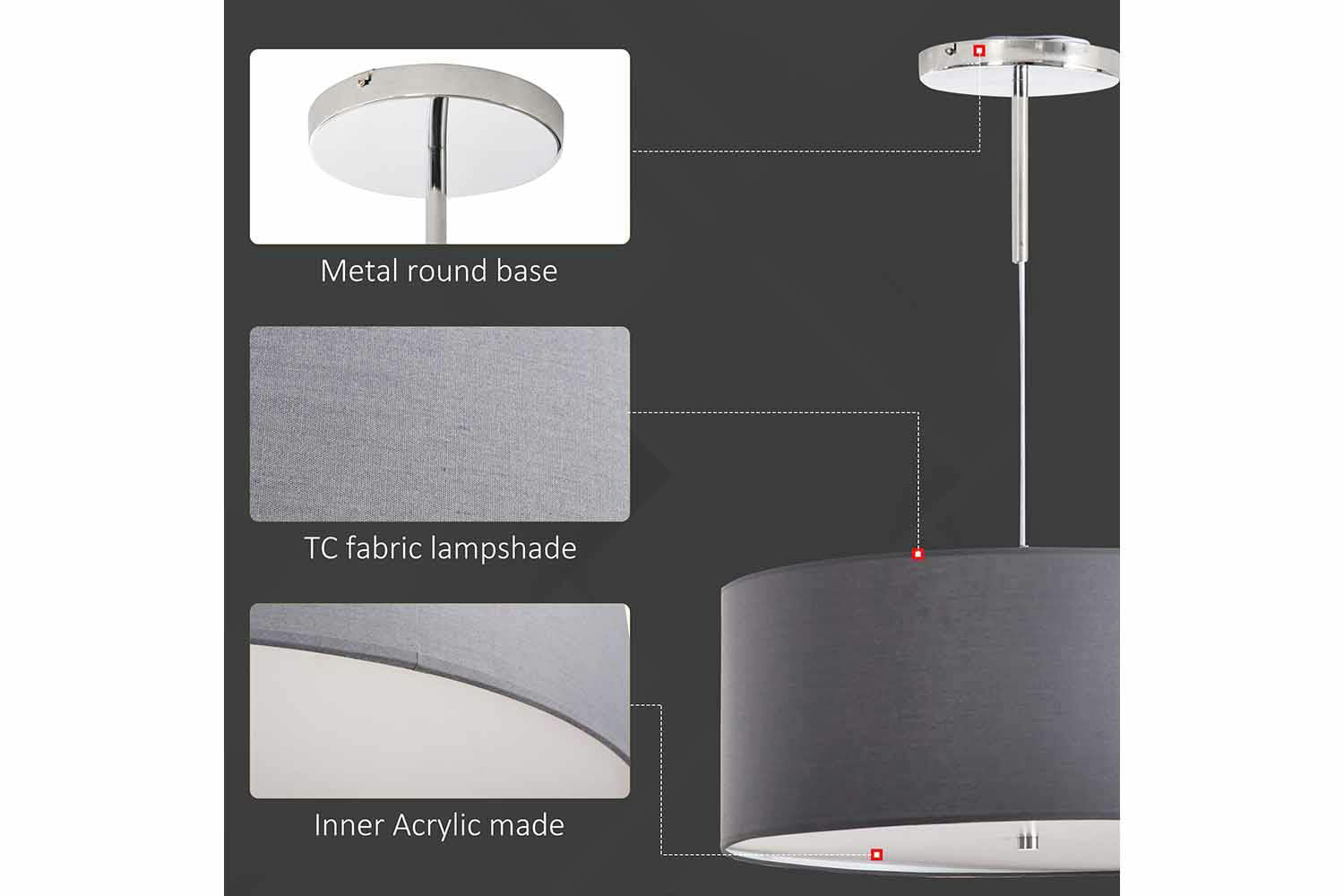 Homcom | Living Room Pendant Light | Silver/Grey-3