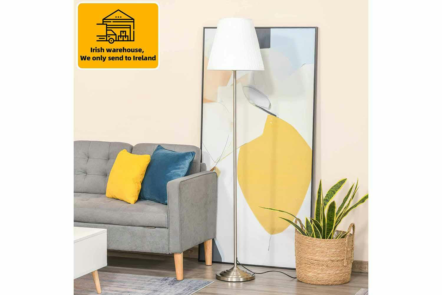 Homcom | Living Room Mid Century Floor Lamp | White/Silver-2