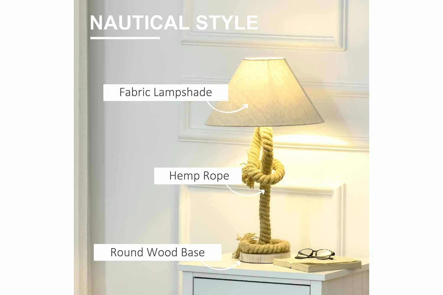Homcom | Wood Based Table Lamp | Brown/White-3
