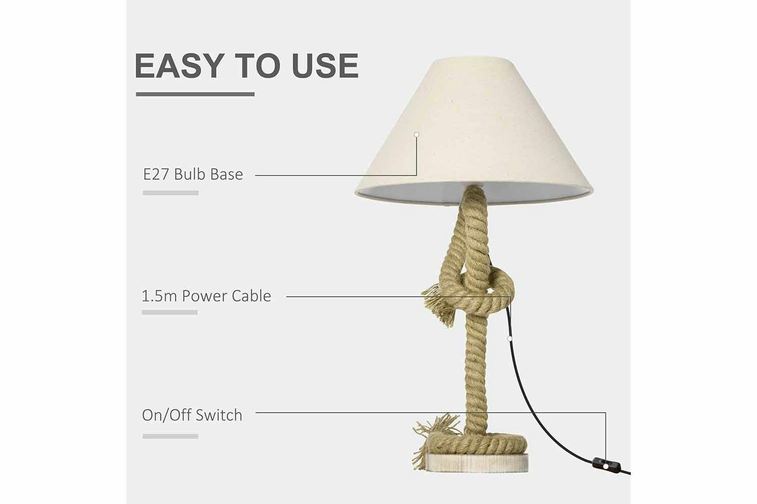 Homcom | Wood Based Table Lamp | Brown/White-4