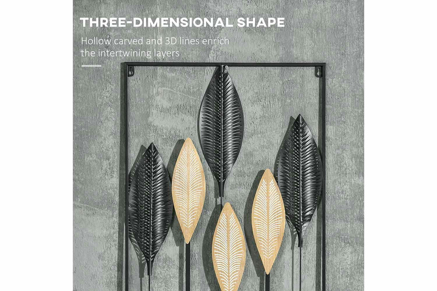 Homcom | 3D Metal Wall Art | Black/Beige | 50 x 70 cm-4
