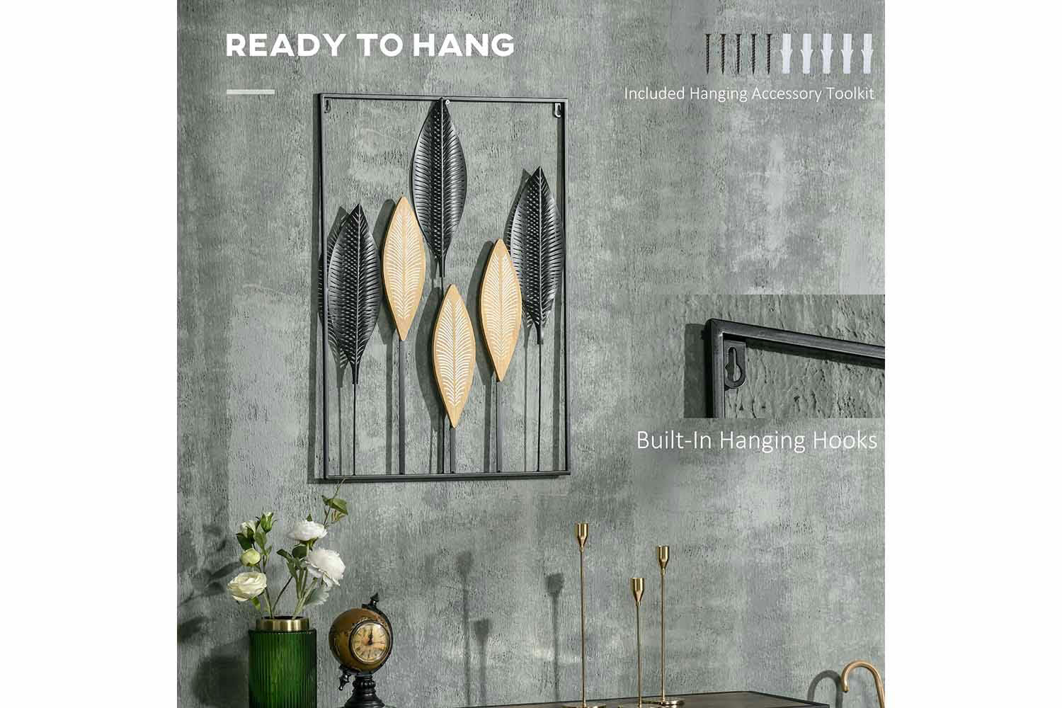 Homcom | 3D Metal Wall Art | Black/Beige | 50 x 70 cm-5