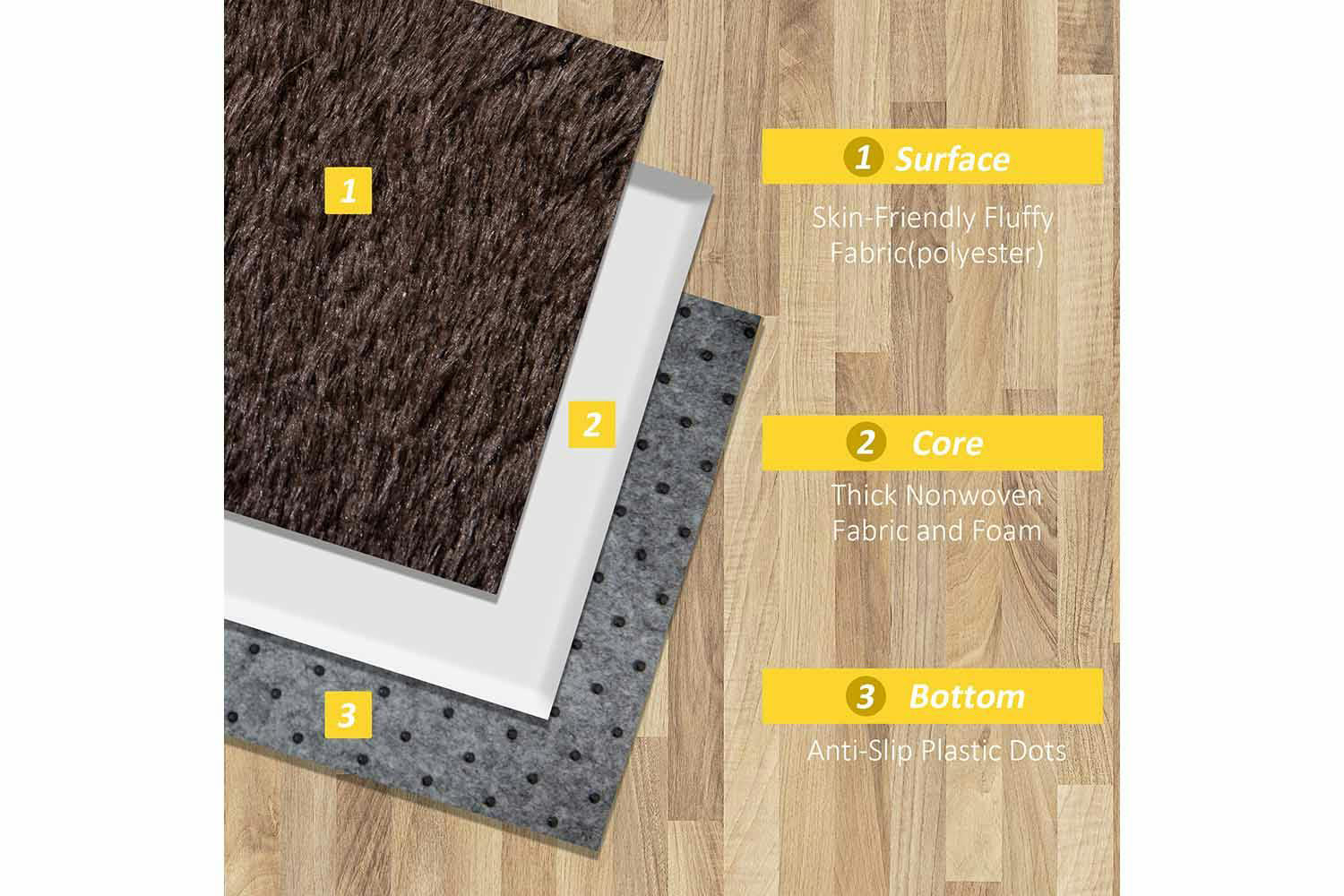 Homcom | Dining Room Fluffy Rug | Brown | 120 x 200 cm-4