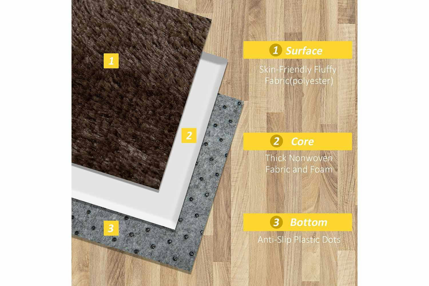 Homcom | Dining Room Fluffy Rug | Brown | 90 x 150 cm-4