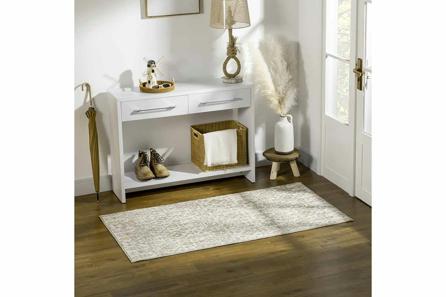 Homcom | Dining Room Floral Boho Area Rug | Beige | 80 x 150 cm-2