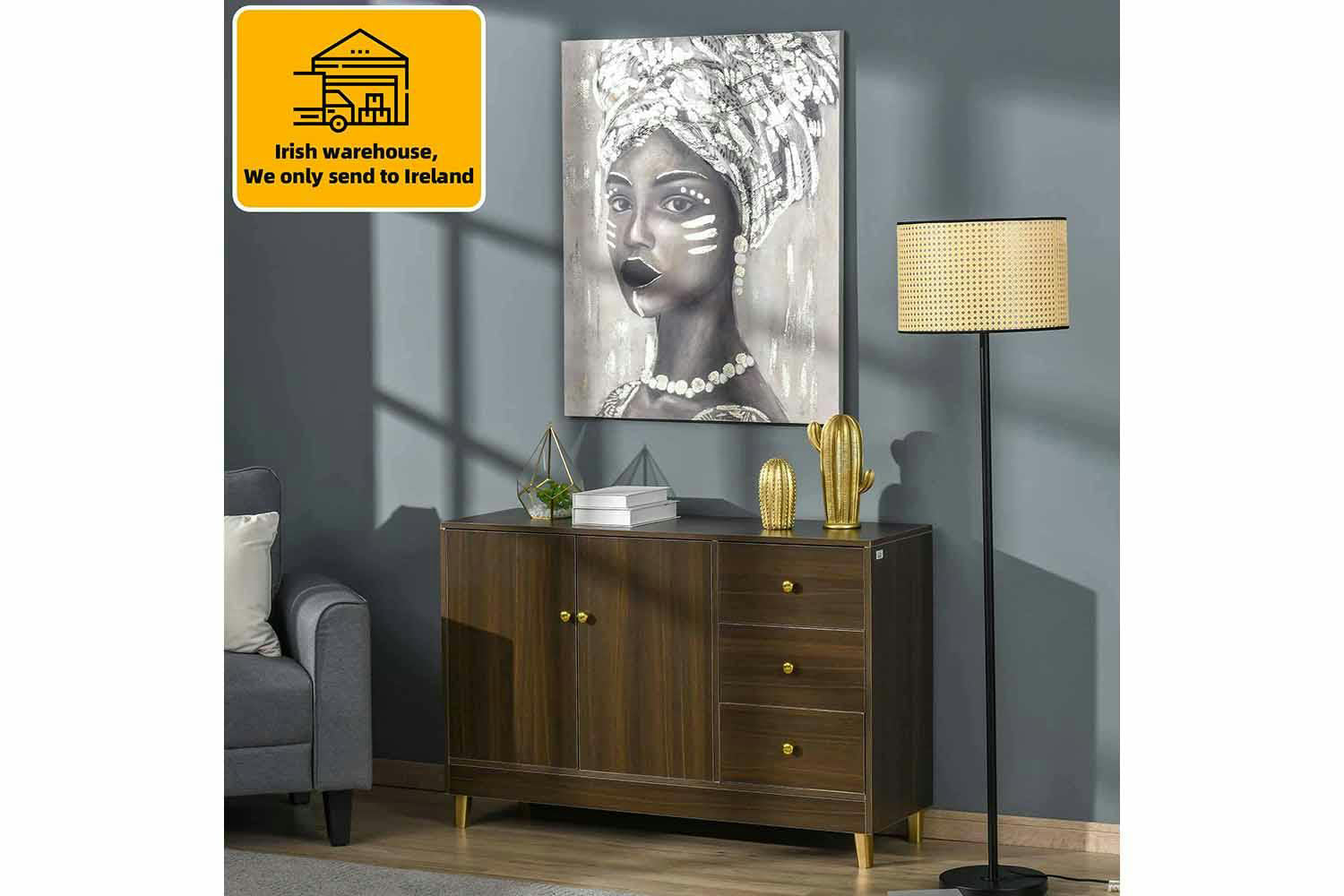 Homcom | Wall Painting of Woman | Gold/Grey | 80 x 100 cm-2