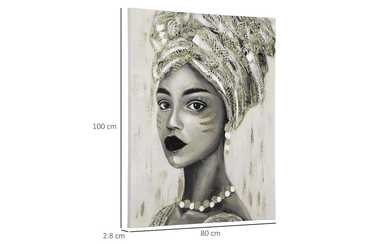 Homcom | Wall Painting of Woman | Gold/Grey | 80 x 100 cm-3