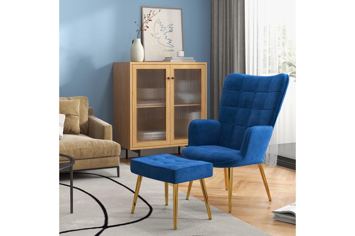 Homcom | 839-778v70db | Delightful Upholstered Armchair With Comfortable Footstool-2