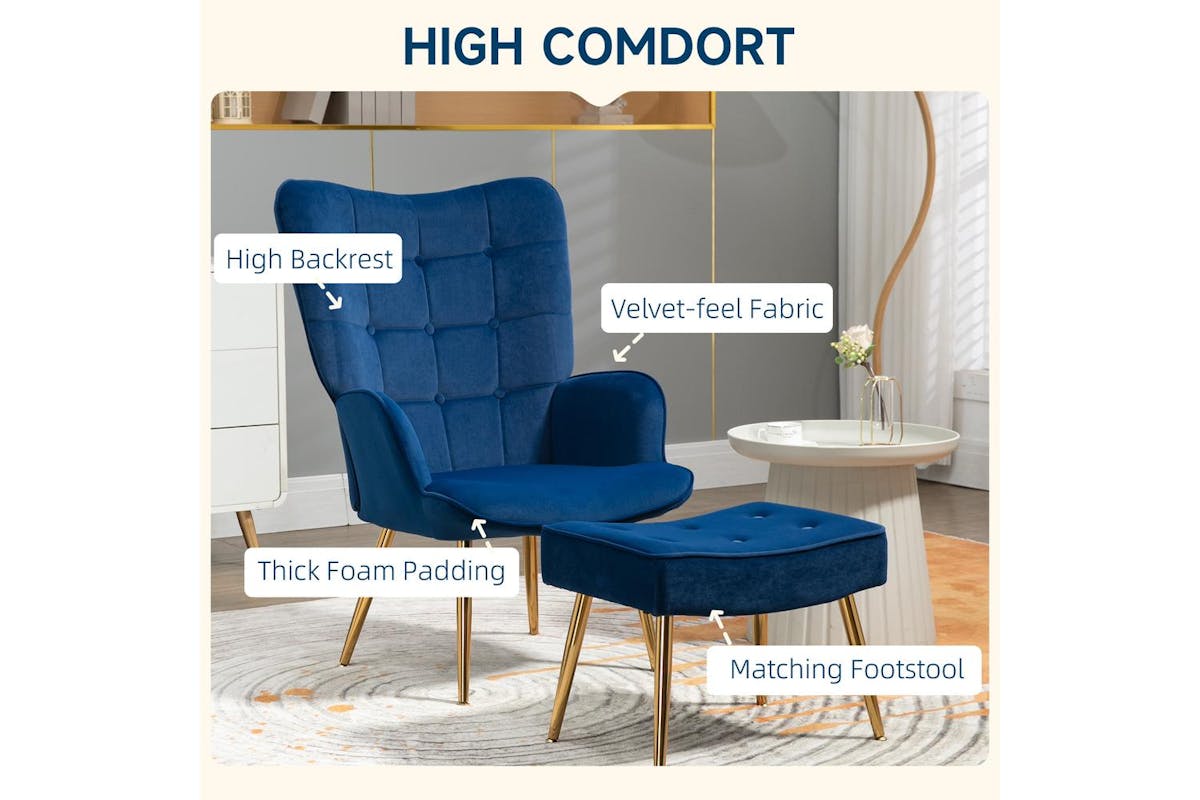 Homcom | 839-778v70db | Delightful Upholstered Armchair With Comfortable Footstool-3