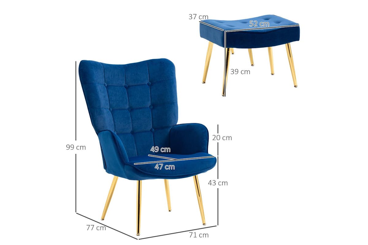 Homcom | 839-778v70db | Delightful Upholstered Armchair With Comfortable Footstool-4