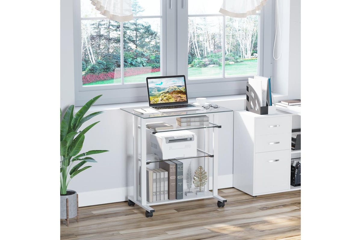 Homcom Mobile Glass Computer Desk-2