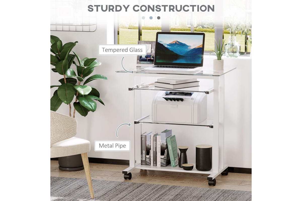 Homcom Mobile Glass Computer Desk-3