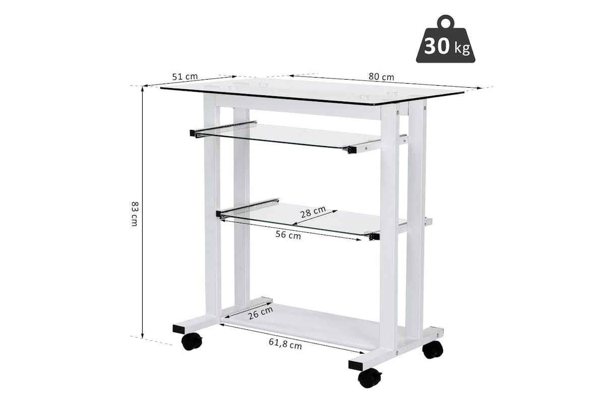Homcom Mobile Glass Computer Desk-4