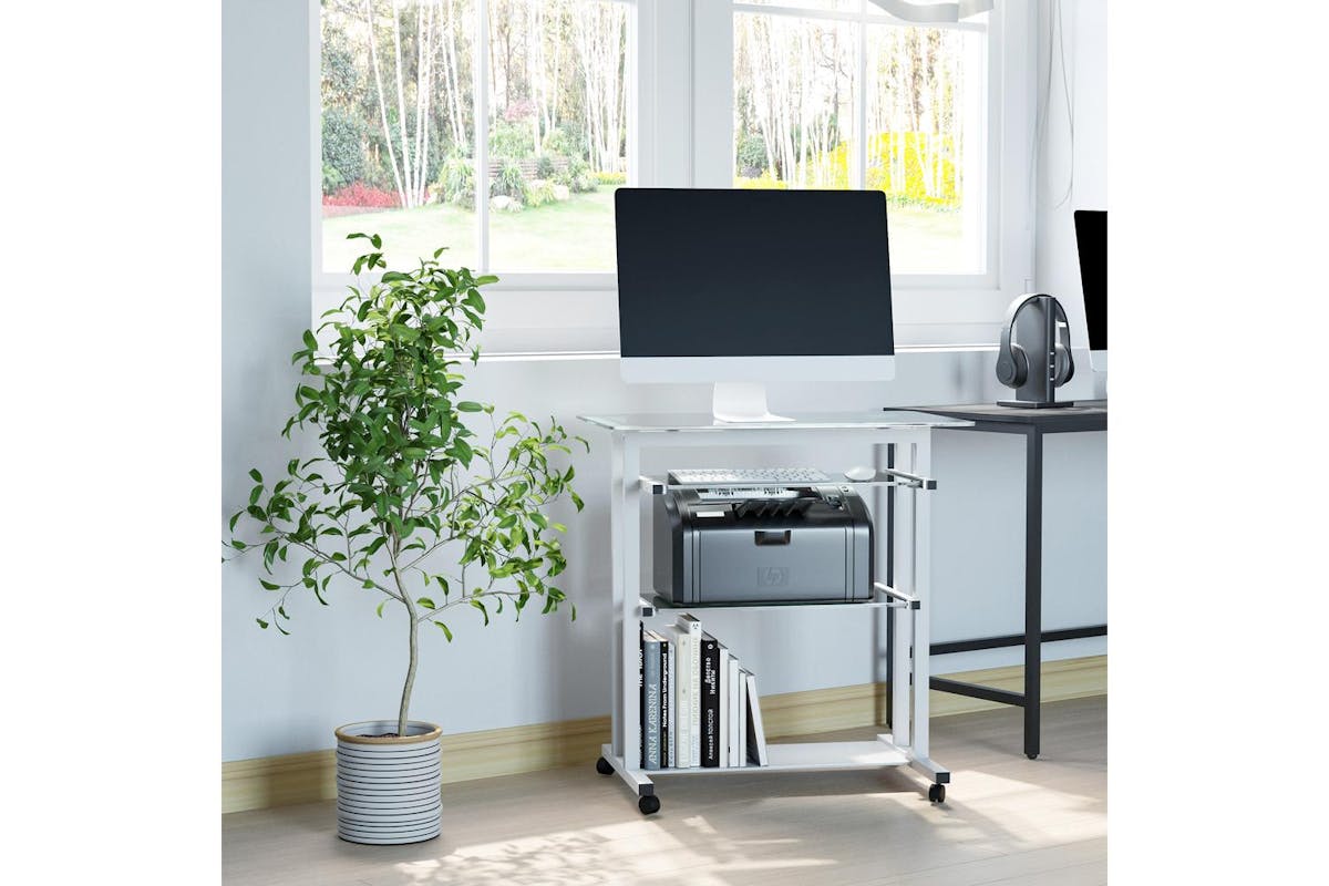 Homcom Mobile Glass Computer Desk-6