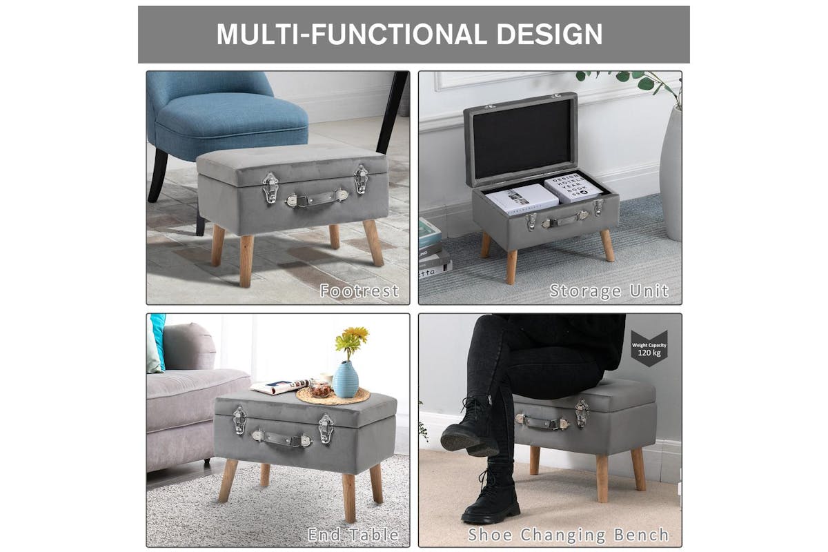 Homcom | 838-029 | Velvet Touch Suitcase Style Ottoman Storage Chest-6