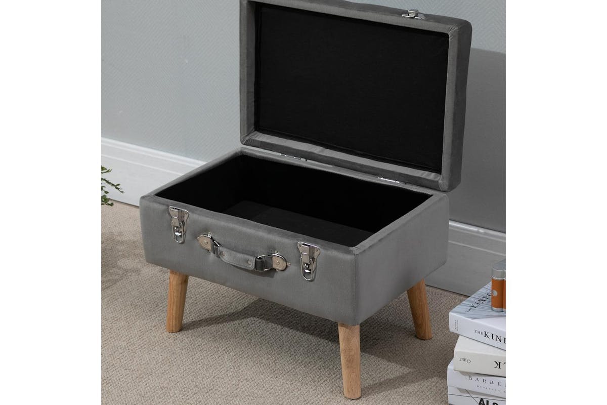 Homcom | 838-029 | Velvet Touch Suitcase Style Ottoman Storage Chest-7