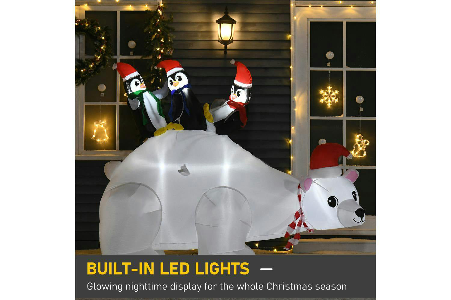 Homcom | Outdoor Christmas Inflatable Display with Penguins and Polar Bear | 5ft-8