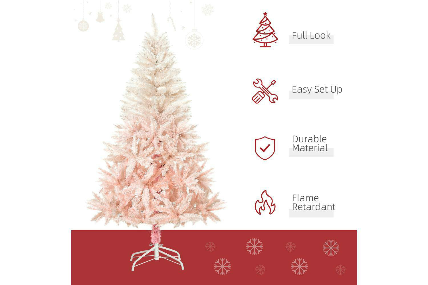 Homcom | Artificial Christmas Tree | Pink | 5ft-3