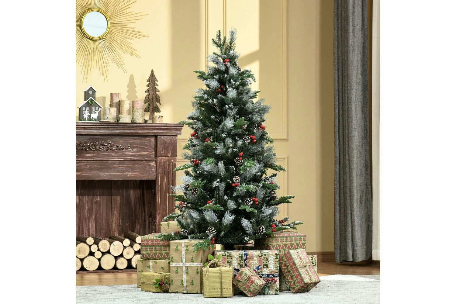 Homcom | Artificial Snow Dipped Christmas Tree with Pinecones and Berries | 5ft-2