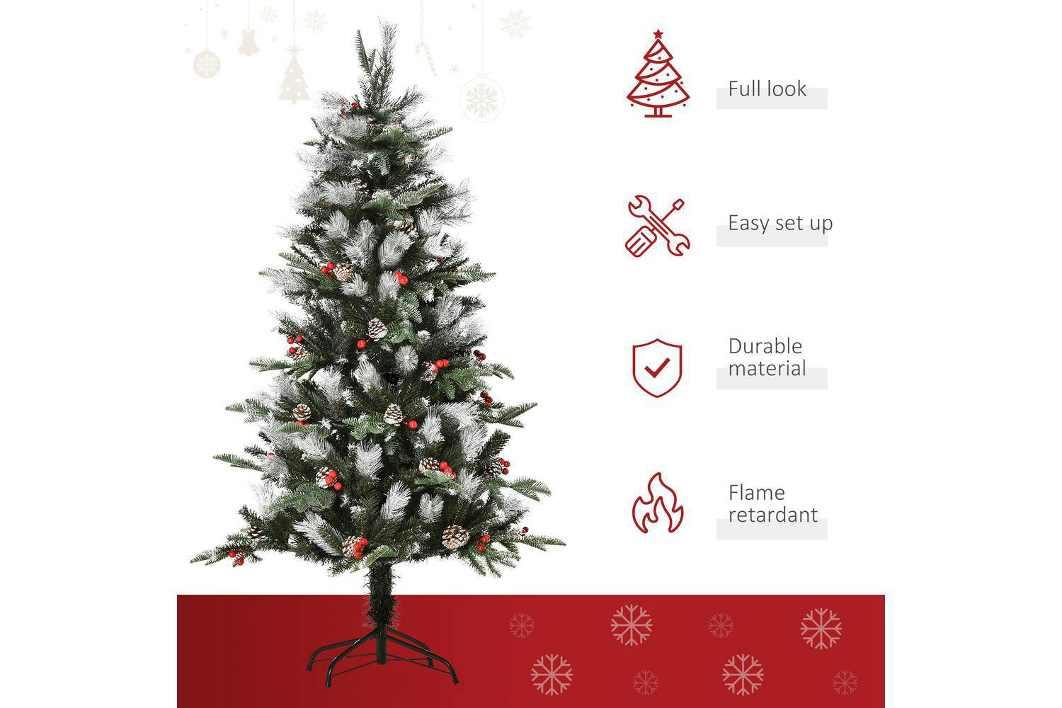 Homcom | Artificial Snow Dipped Christmas Tree with Pinecones and Berries | 5ft-3