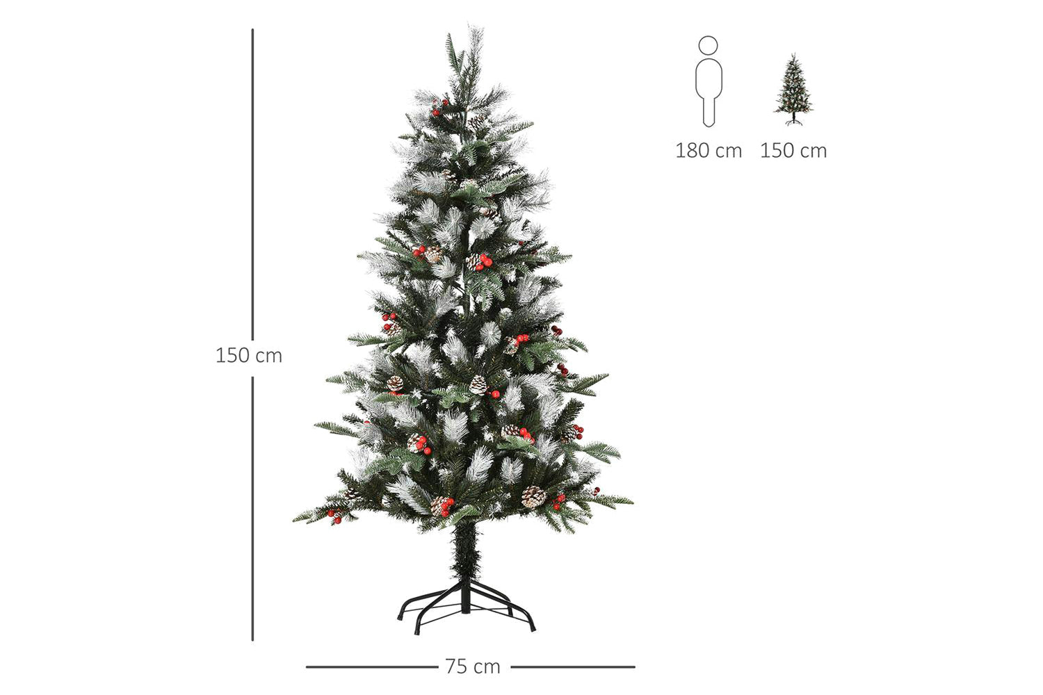 Homcom | Artificial Snow Dipped Christmas Tree with Pinecones and Berries | 5ft-4