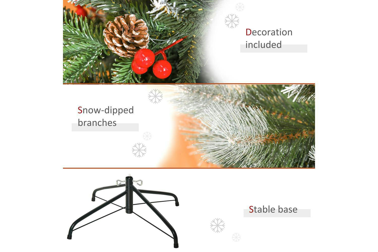 Homcom | Artificial Snow Dipped Christmas Tree with Pinecones and Berries | 5ft-6