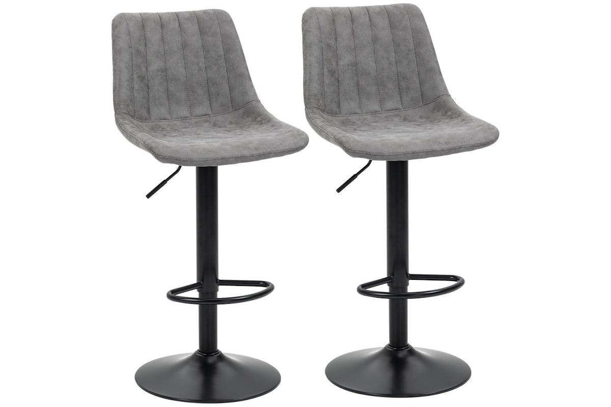 Homcom Adjustable Bar Stools With Backs | Set of 2 | Grey | 89 - 110 Cm